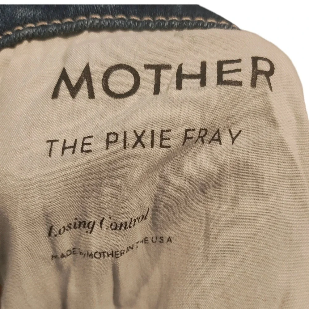Mother The Pixie Fray Jeans Mid Rise Denim Distressed Skinny Button Fly Blue 25